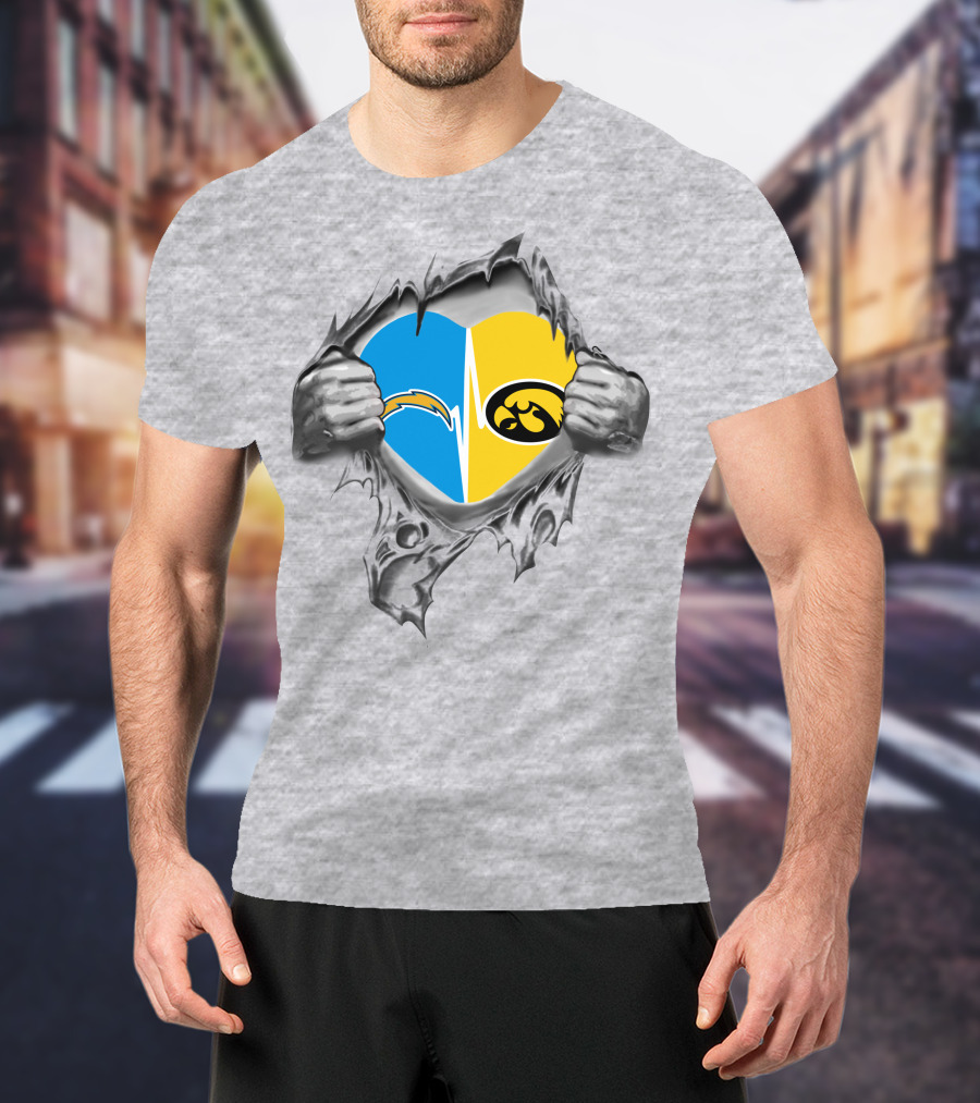 Hawkeyes Chargers Heart Logo Fusion Breaking Through T-Shirt