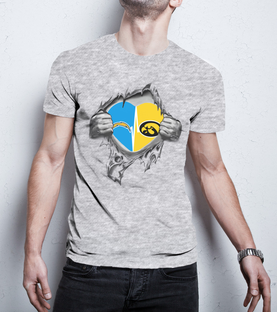 Hawkeyes Chargers Heart Logo Fusion Breaking Through T-Shirt