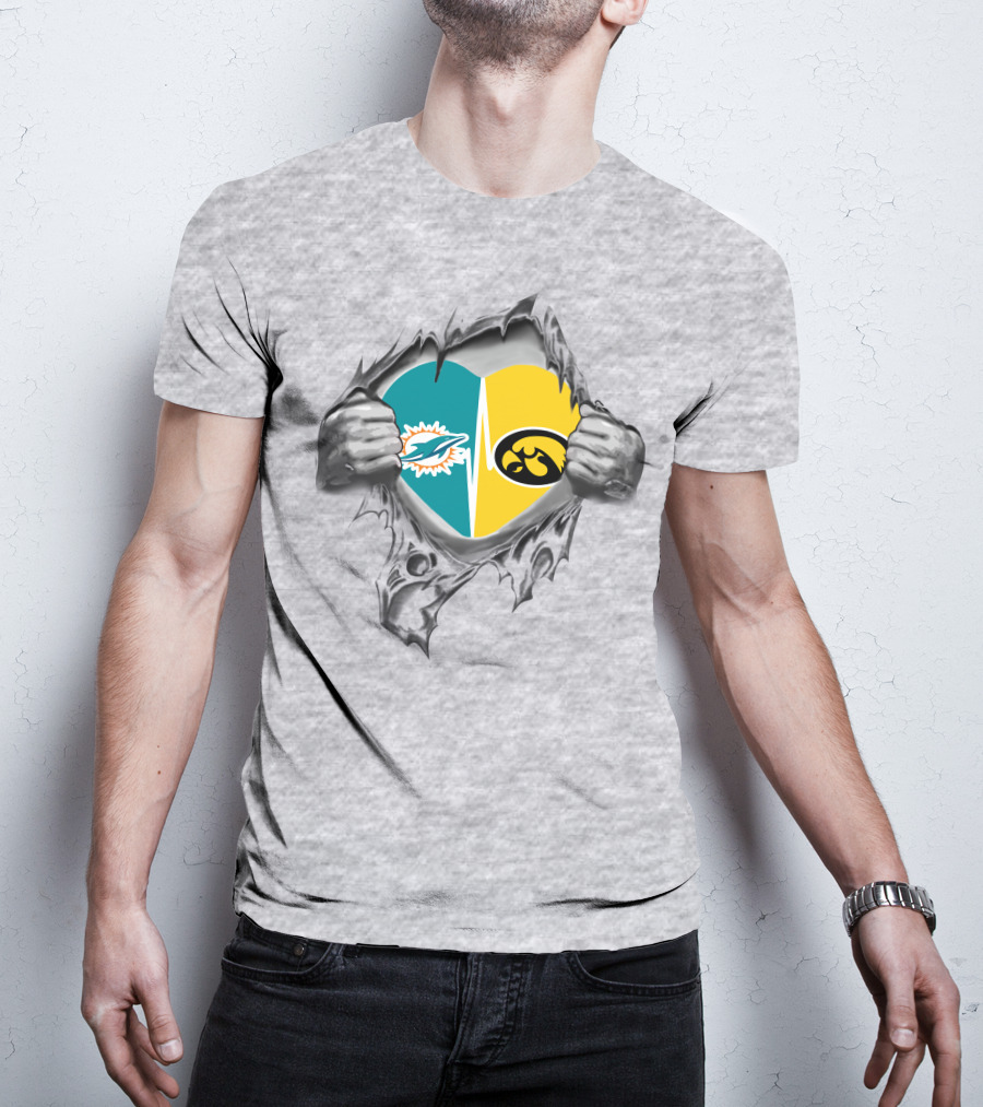 Miami Dolphins Iowa Hawkeyes Heart T-Shirt