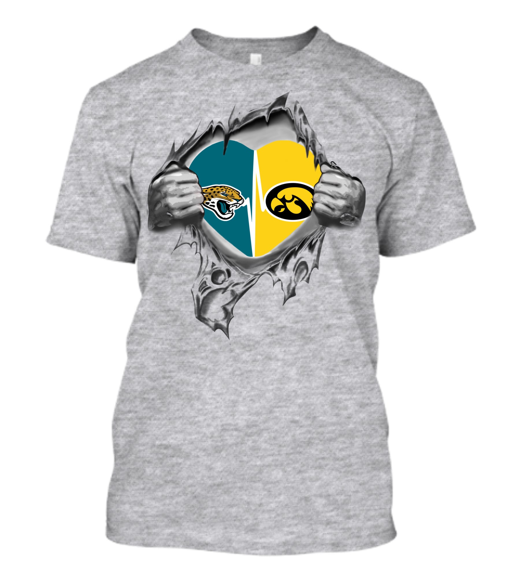 Hawkeyes Jaguars Heartbeat Logo Fusion Gray Background T-Shirt