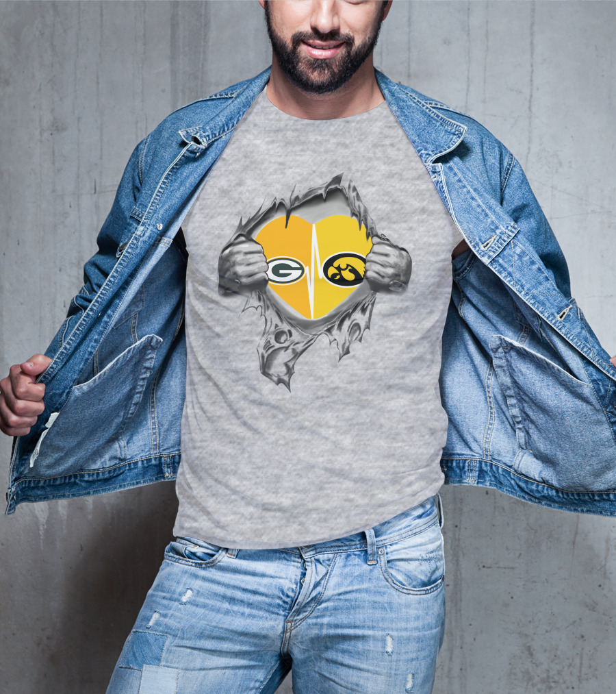 Heart Of Hawkeyes Packers Fan With Iconic Football T-Shirt
