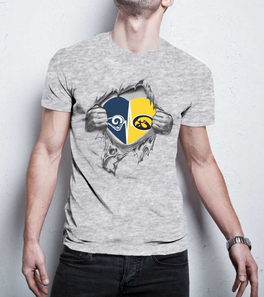 Hawkeyes Rams Split Heart Logo With Ripped Effect T-Shirt