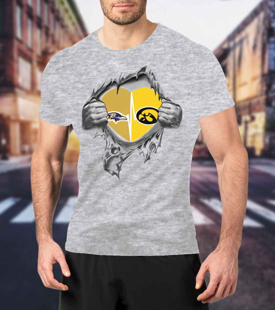 Hawkeyes Ravens Heartbeat Logo Fusion T-Shirt