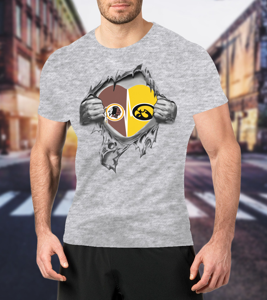 Hawkeyes Redskins Heart Inside Torn Ripped T-Shirt