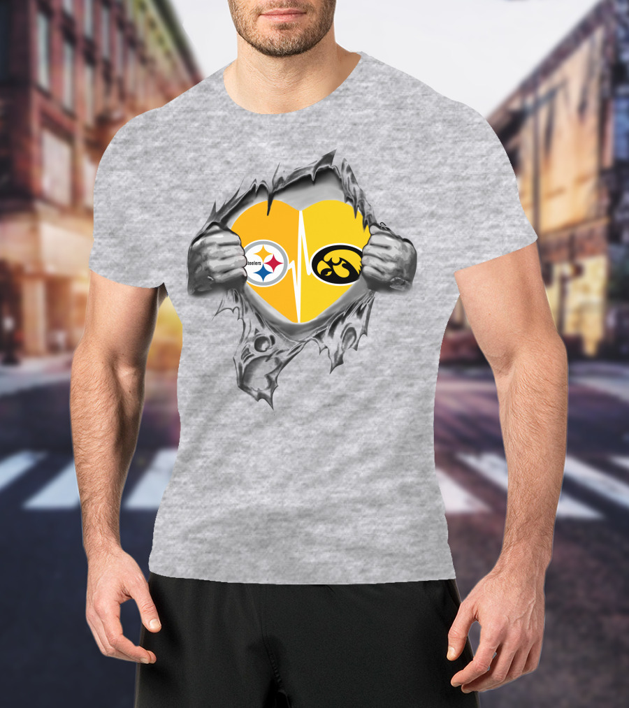 Steelers Hawkeyes Heartbeat Peeling Hands Football Fan T-Shirt