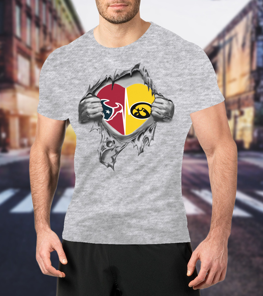 Houston Texans Iowa Hawkeyes Heart Torn T-Shirt