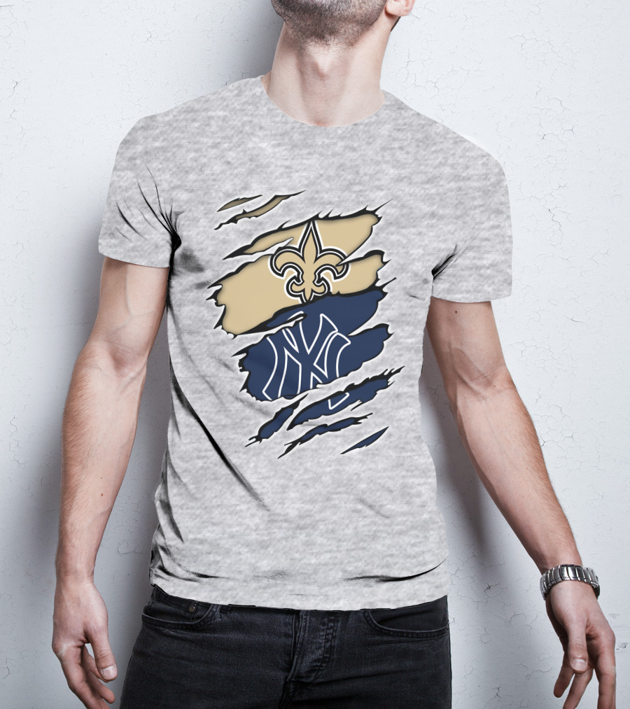 New Orleans Saints And New York Yankees Logo Fusion T-Shirt
