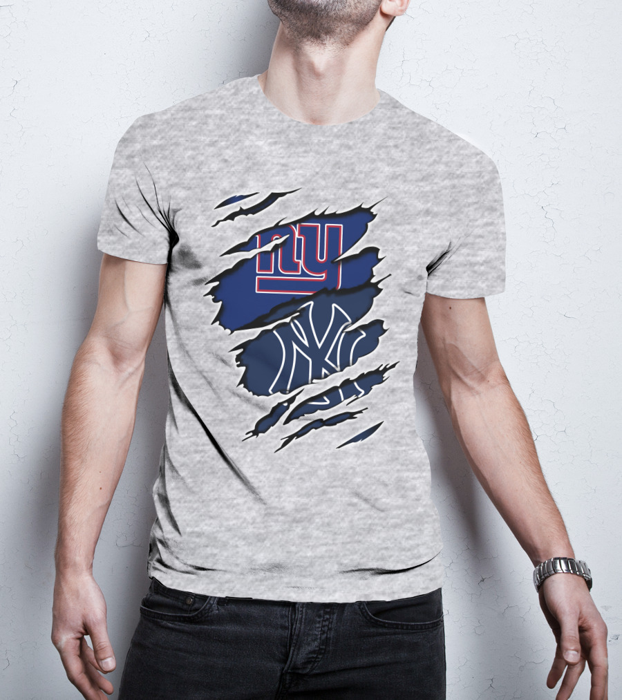 Giants Yankees Logos Ripped T-Shirt