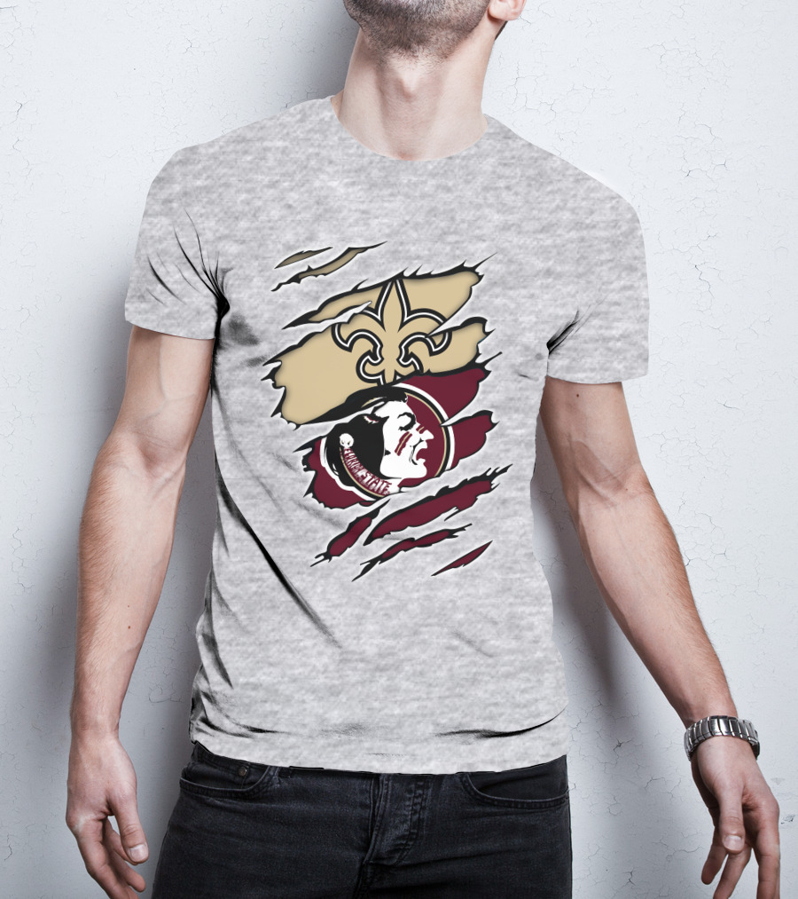 Saints Seminoles Logo Fusion With New Orleans And Florida State Elements T-Shirt