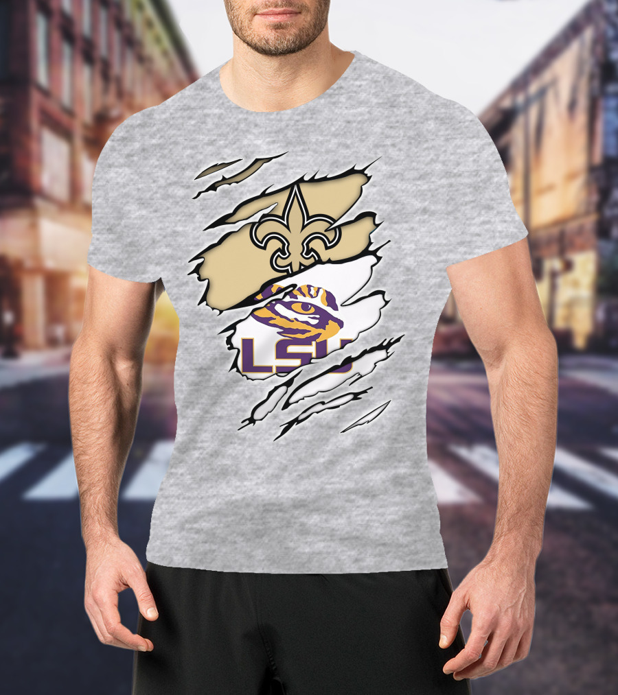 LSU Tigers New Orleans Saints Fleur-de-Lis Claw Marks T-Shirt