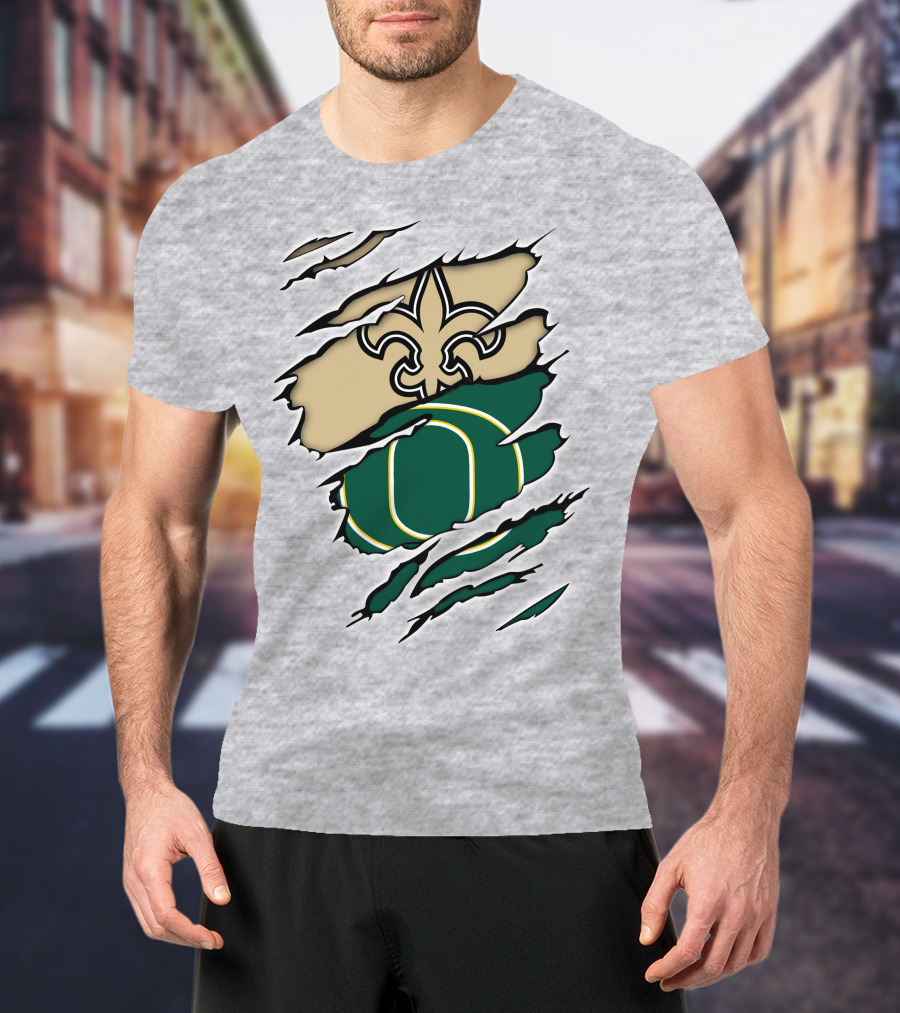Saints Ducks Logo Fusion Fleur-de-Lis And Oregon Intertwined T-Shirt