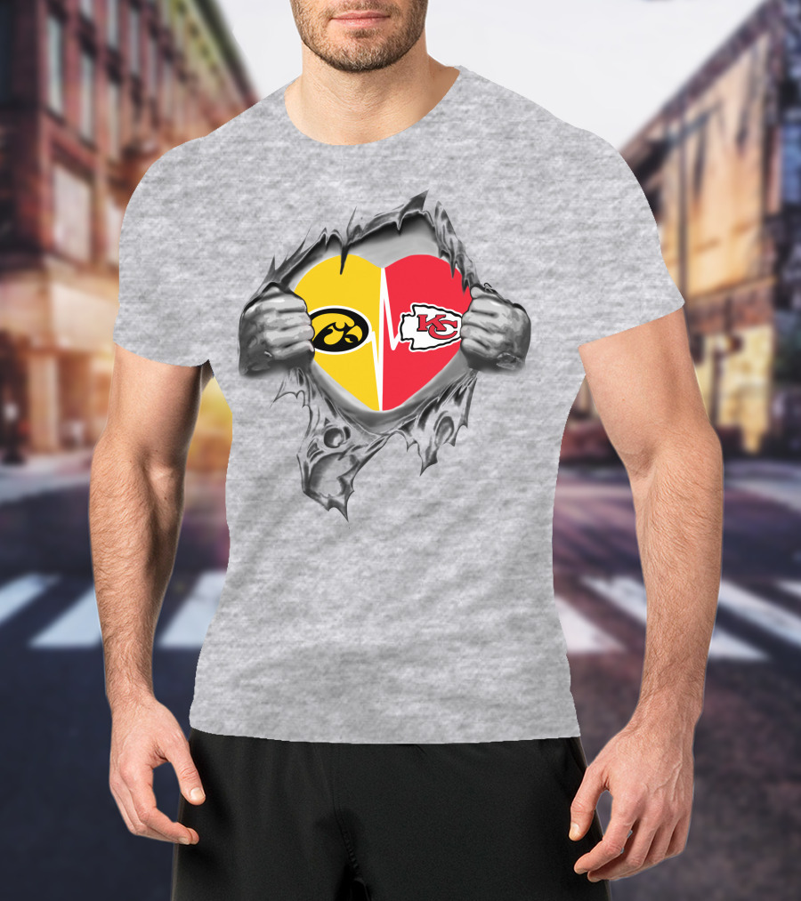 Chiefs Hawkeyes Heart Split Kansas City Iowa Football Passion T-Shirt