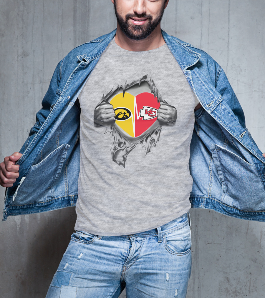 Chiefs Hawkeyes Heart Split Kansas City Iowa Football Passion T-Shirt