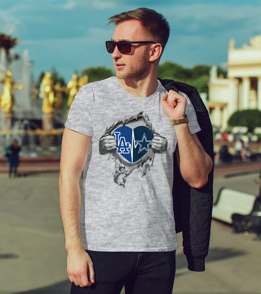 Cowboys Dodgers La Heartbeat Fan Passion Burst T-Shirt