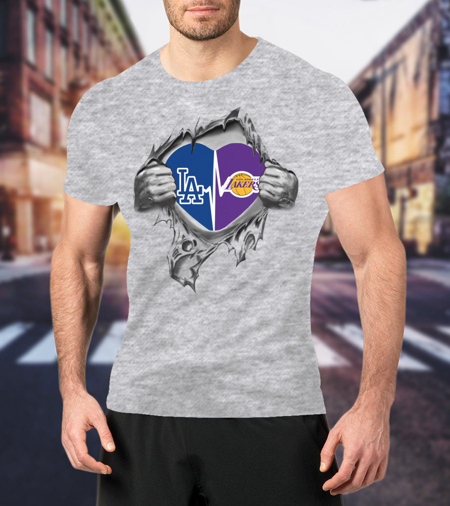 Lakers Dodgers Heartbeat LA Icons T-Shirt