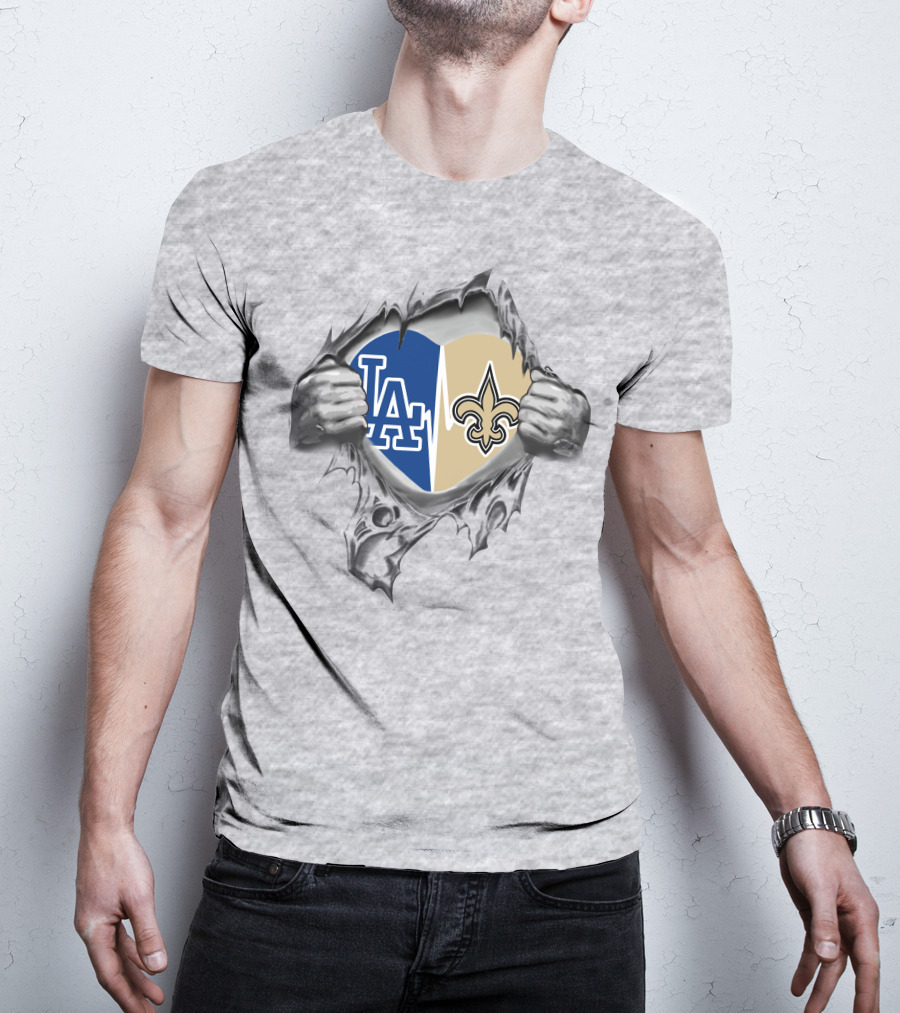 Saints Dodgers Heart La Logo Fleur De Lis T-Shirt