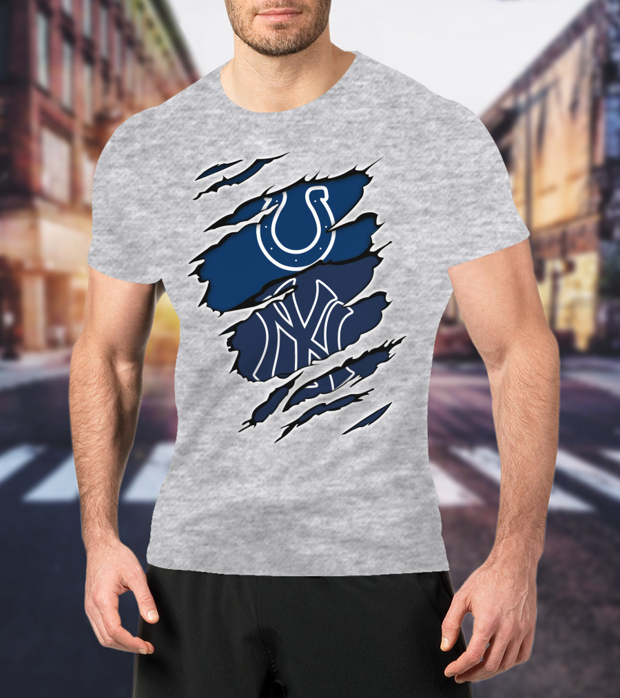 Colts Yankees Sports Crossover Logo Claw Marks T-Shirt