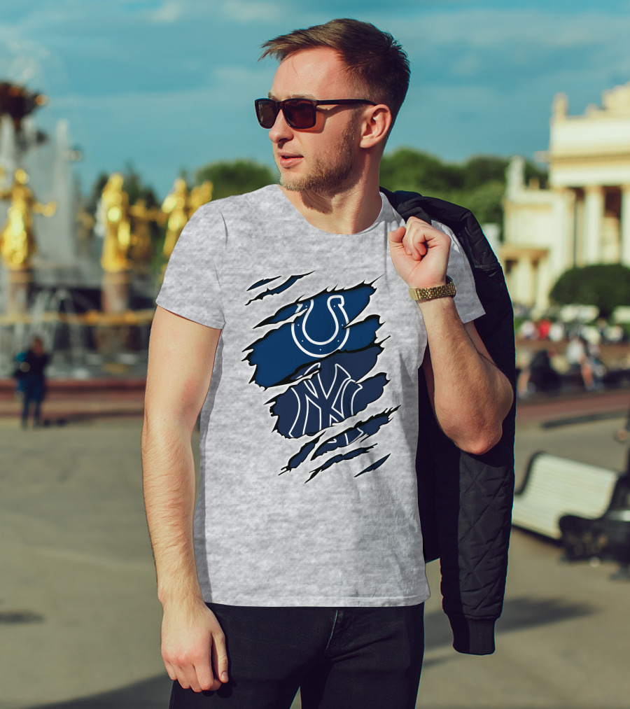 Colts Yankees Sports Crossover Logo Claw Marks T-Shirt