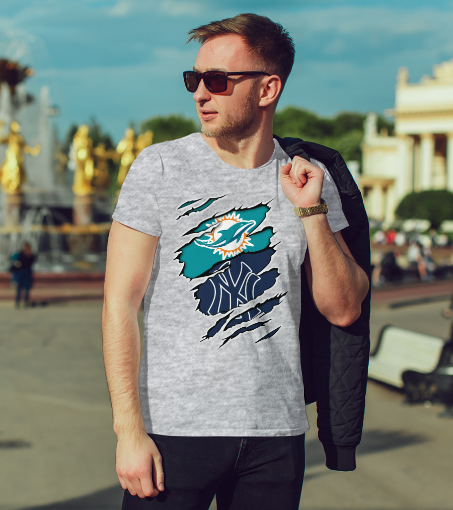 Miami Dolphins New York Yankees Logos Integration T-Shirt