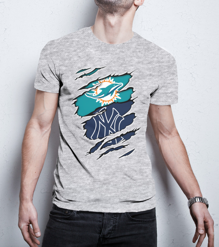 Miami Dolphins New York Yankees Logos Integration T-Shirt