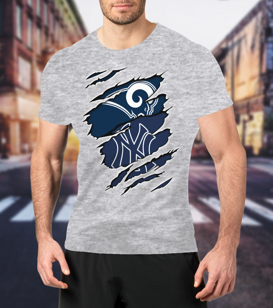 Rams Yankees Logo Fusion Iconic Sports Collaboration T-Shirt