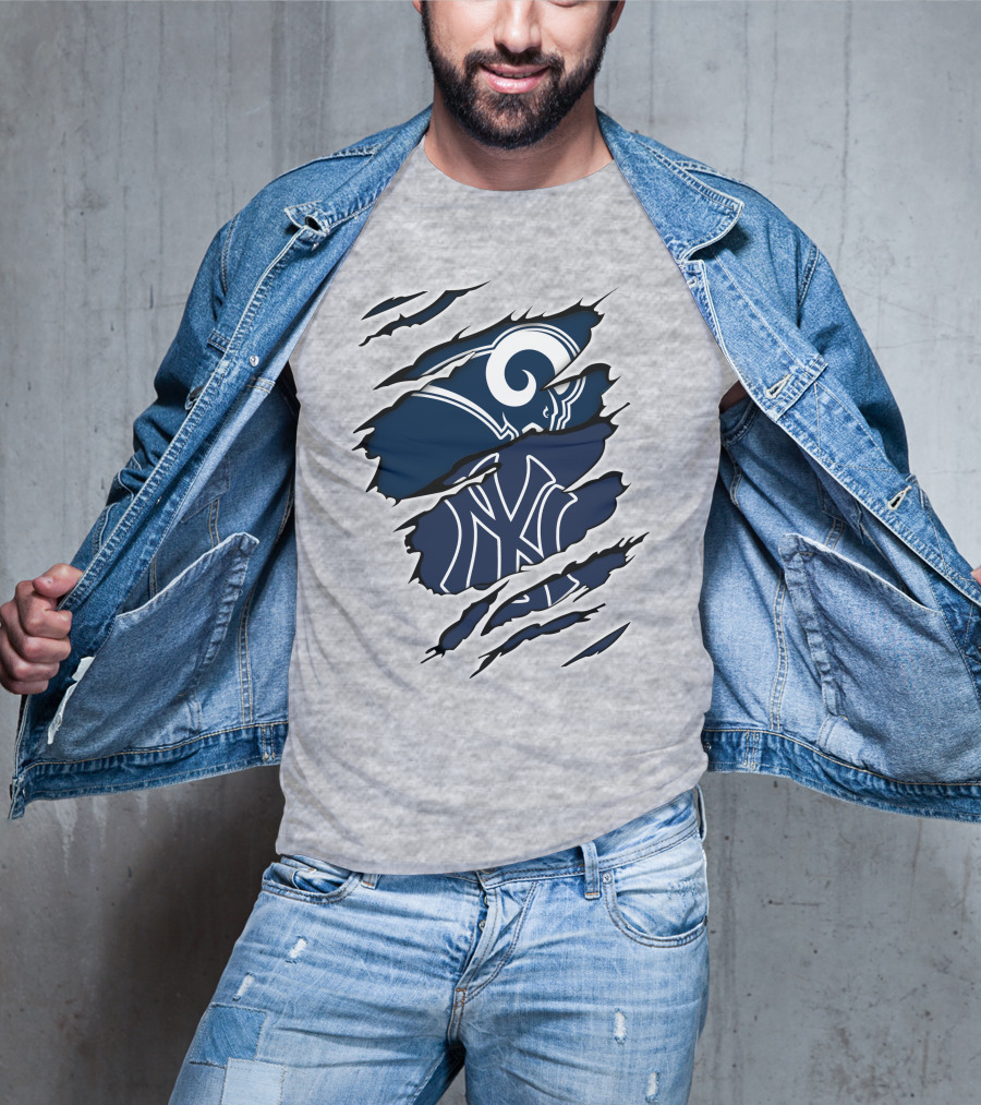 Rams Yankees Logo Fusion Iconic Sports Collaboration T-Shirt
