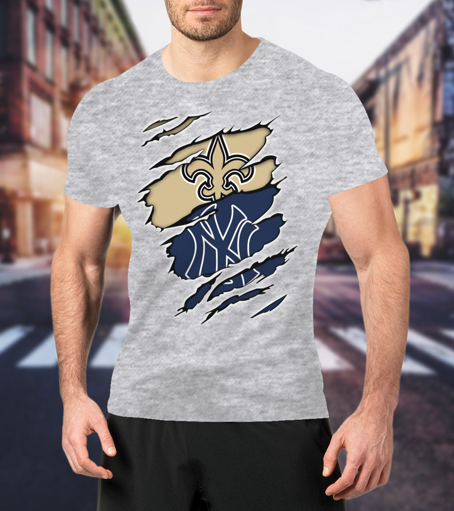Fleur-De-Lis Saints And Yankees Ny Logo Mashup T-Shirt