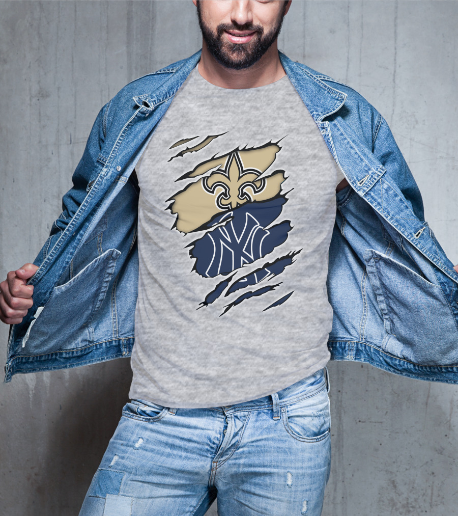 Fleur-De-Lis Saints And Yankees Ny Logo Mashup T-Shirt