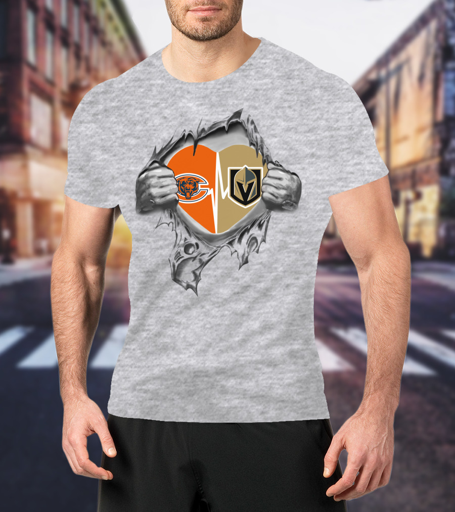 Golden Knights And Bears Heartbeat Loyalty Football Hockey Passion T-Shirt