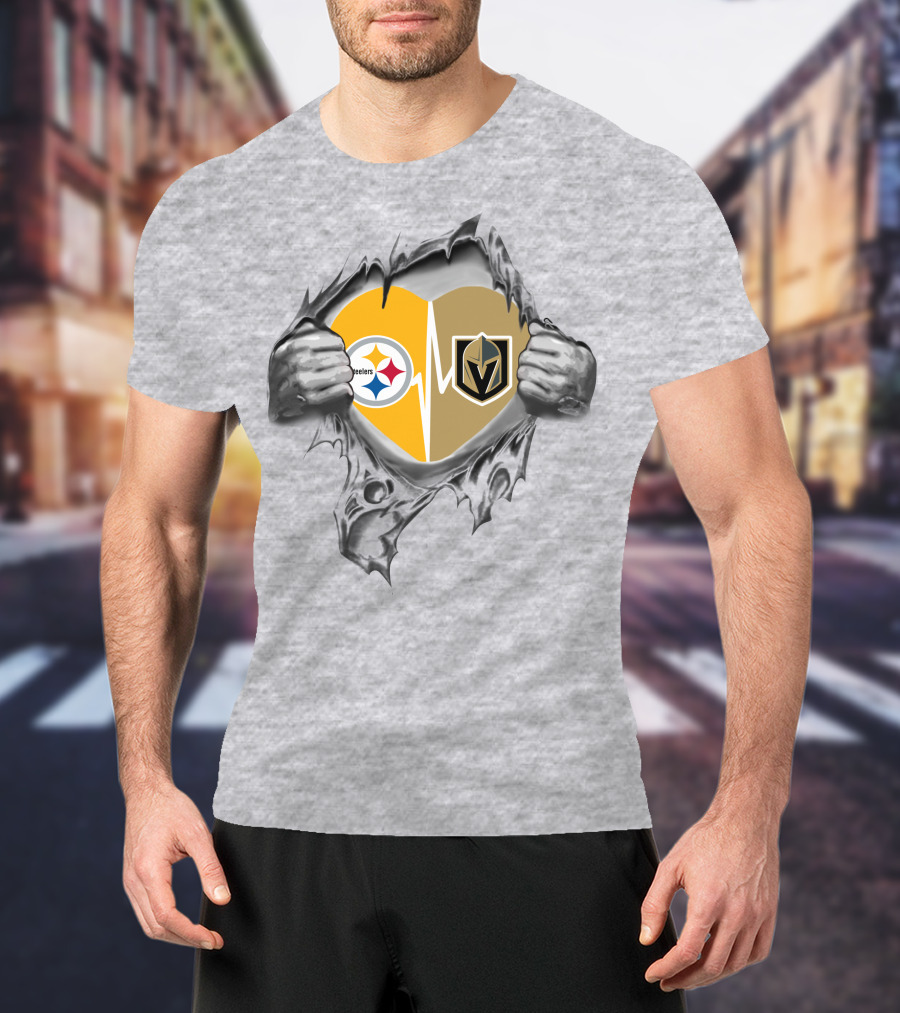 Golden Knights Steelers Heartbeat Logo Tear T-Shirt