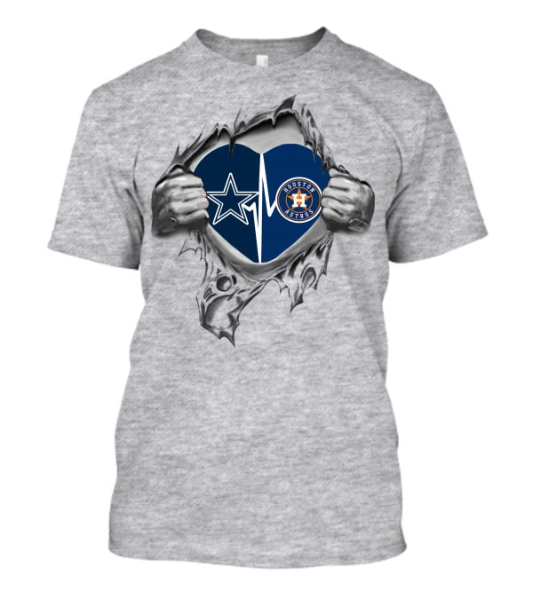 Houston Astros Cowboys Heart Hands Rip T-Shirt