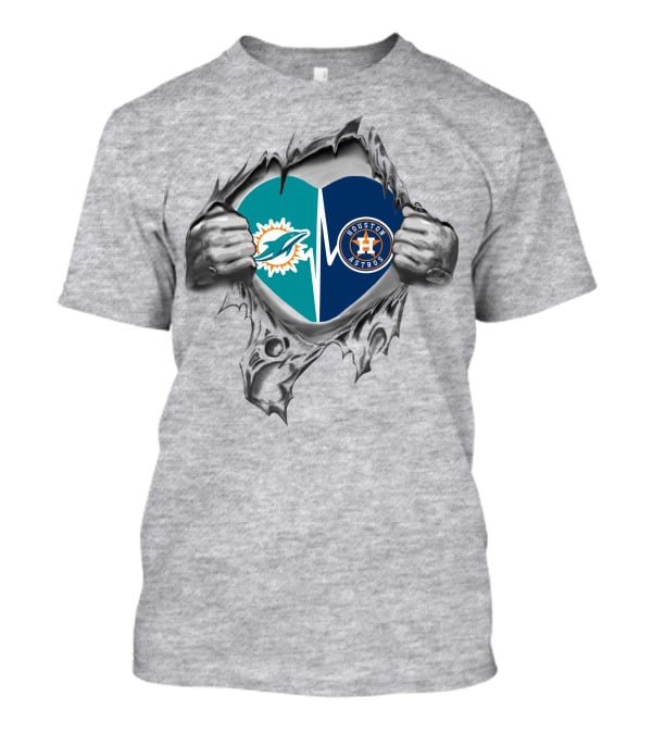 Houston Astros Miami Dolphins Heartbeat Logo Fusion T-Shirt