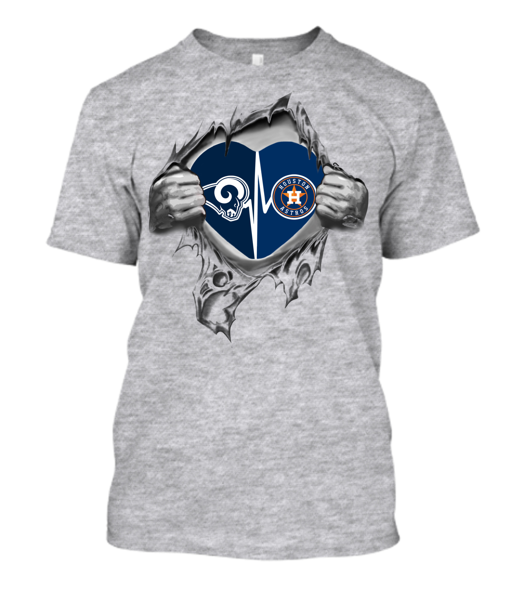 Houston Astros Los Angeles Rams Heartbeat Fan Passion T-Shirt