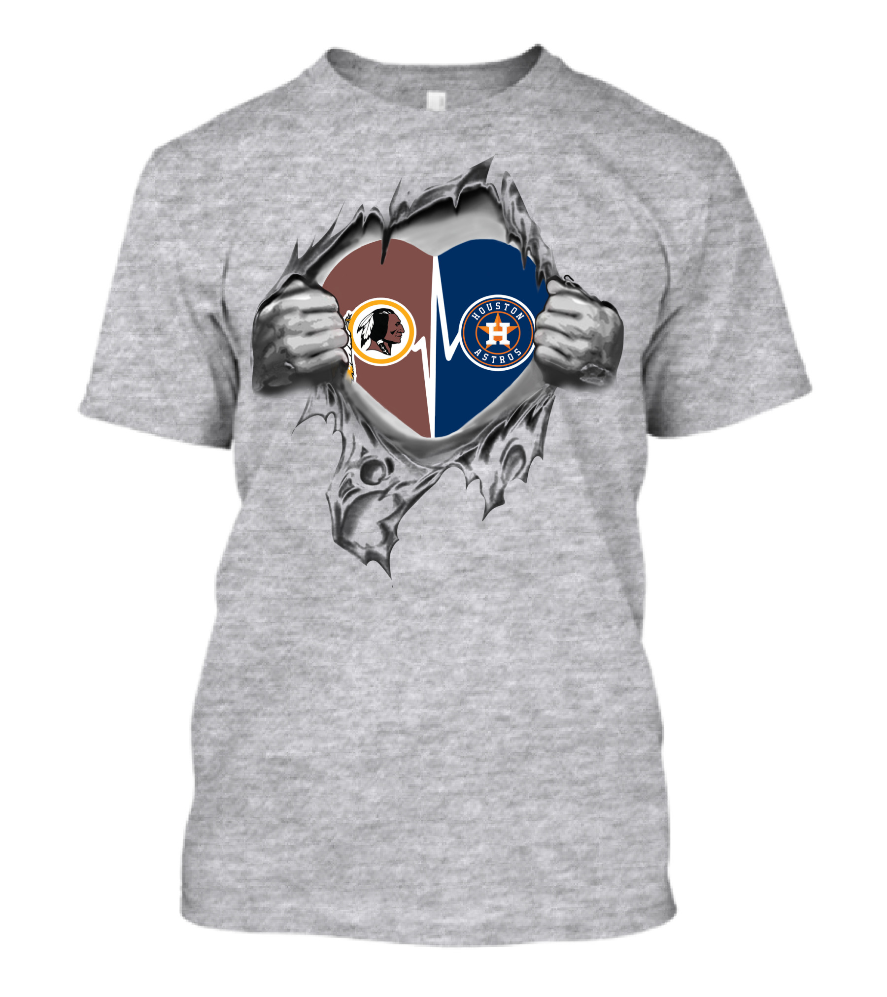 Houston Astros Redskins Heartbeat Split Logo Symbol T-Shirt