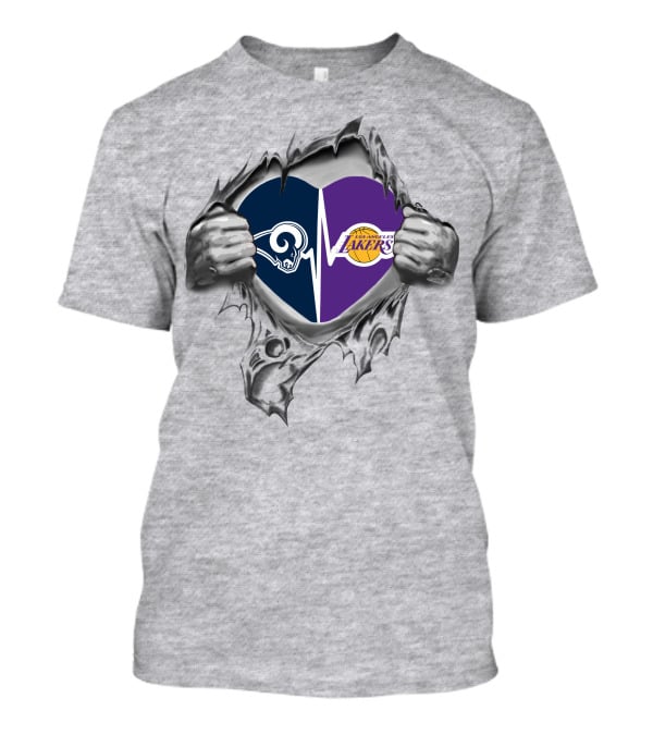 Los Angeles Rams Lakers Heart Logo Fan Loyalty T-Shirt