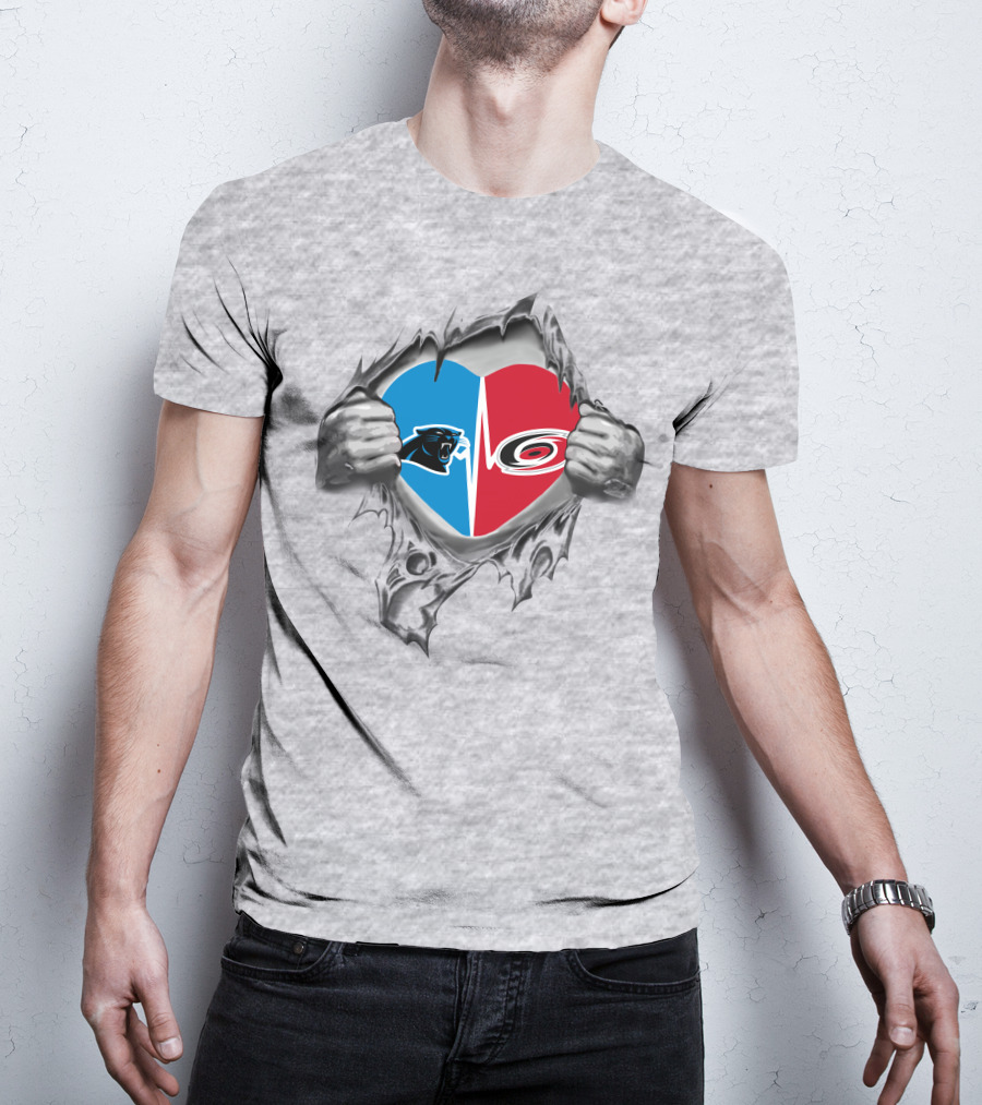 Carolina Panthers Hurricanes Heart Emblem Tear T-Shirt