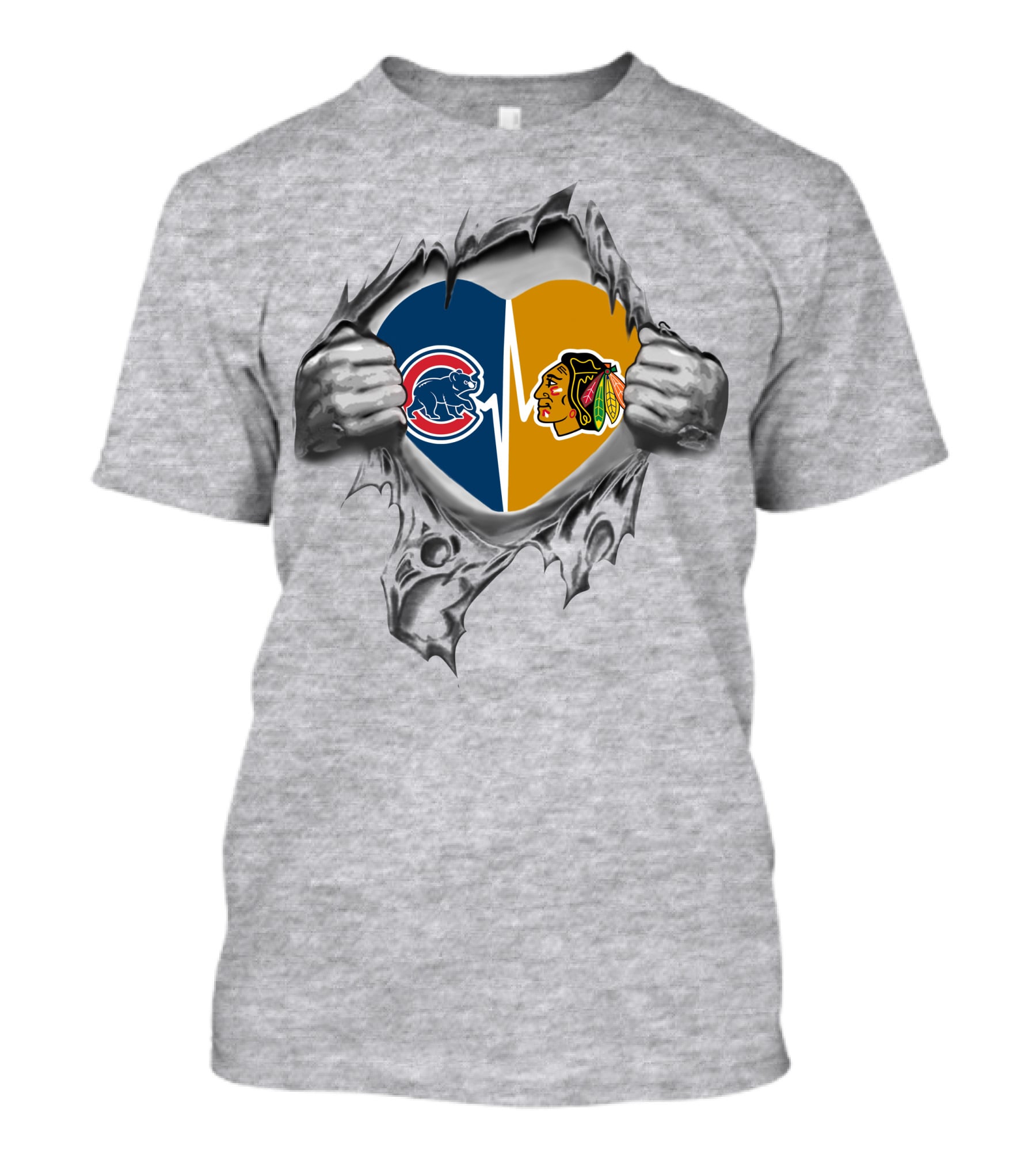 Chicago Cubs Blackhawks Heart Tear T-Shirt