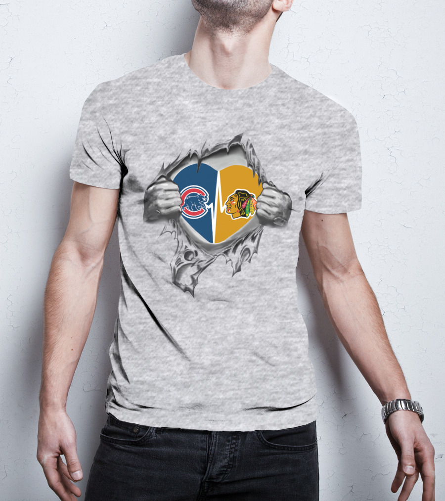 Chicago Cubs Blackhawks Heart Tear T-Shirt