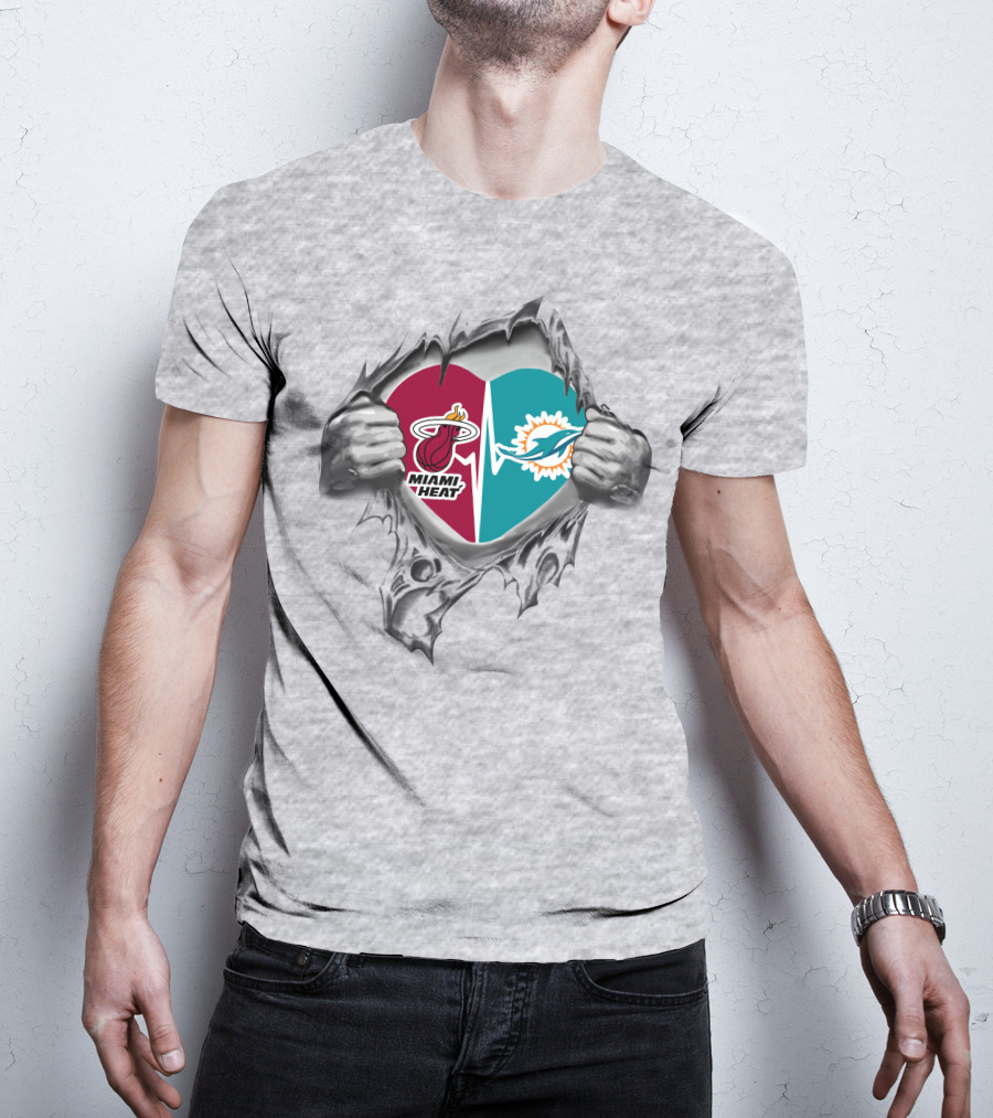 Miami Heat Dolphins Heart Logo Fusion T-Shirt