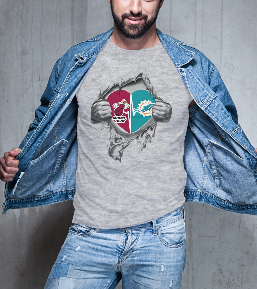 Miami Heat Dolphins Heart Logo Fusion T-Shirt
