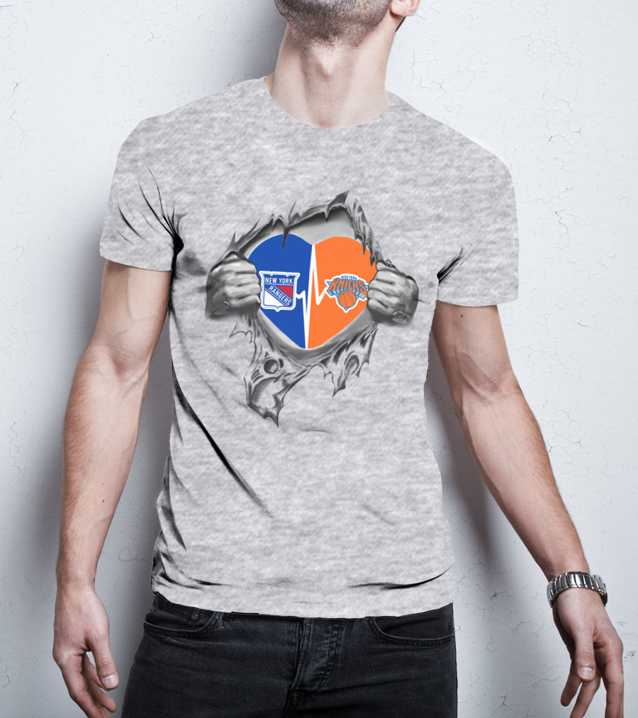 New York Rangers Knicks Heart Logo Tear T-Shirt