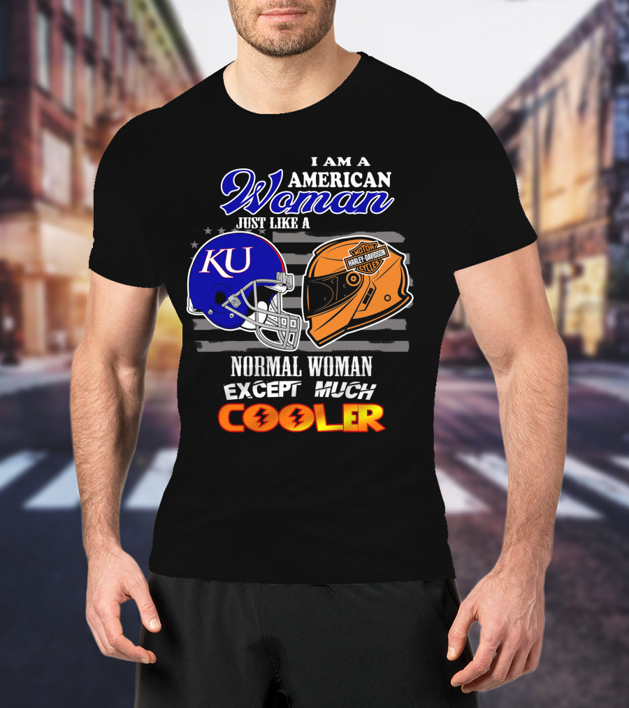 I Am A Cool American Woman Ku Helmet Harley Davidson Motorcycles T-Shirt