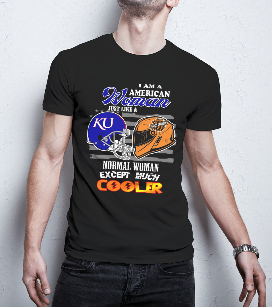 I Am A Cool American Woman Ku Helmet Harley Davidson Motorcycles T-Shirt