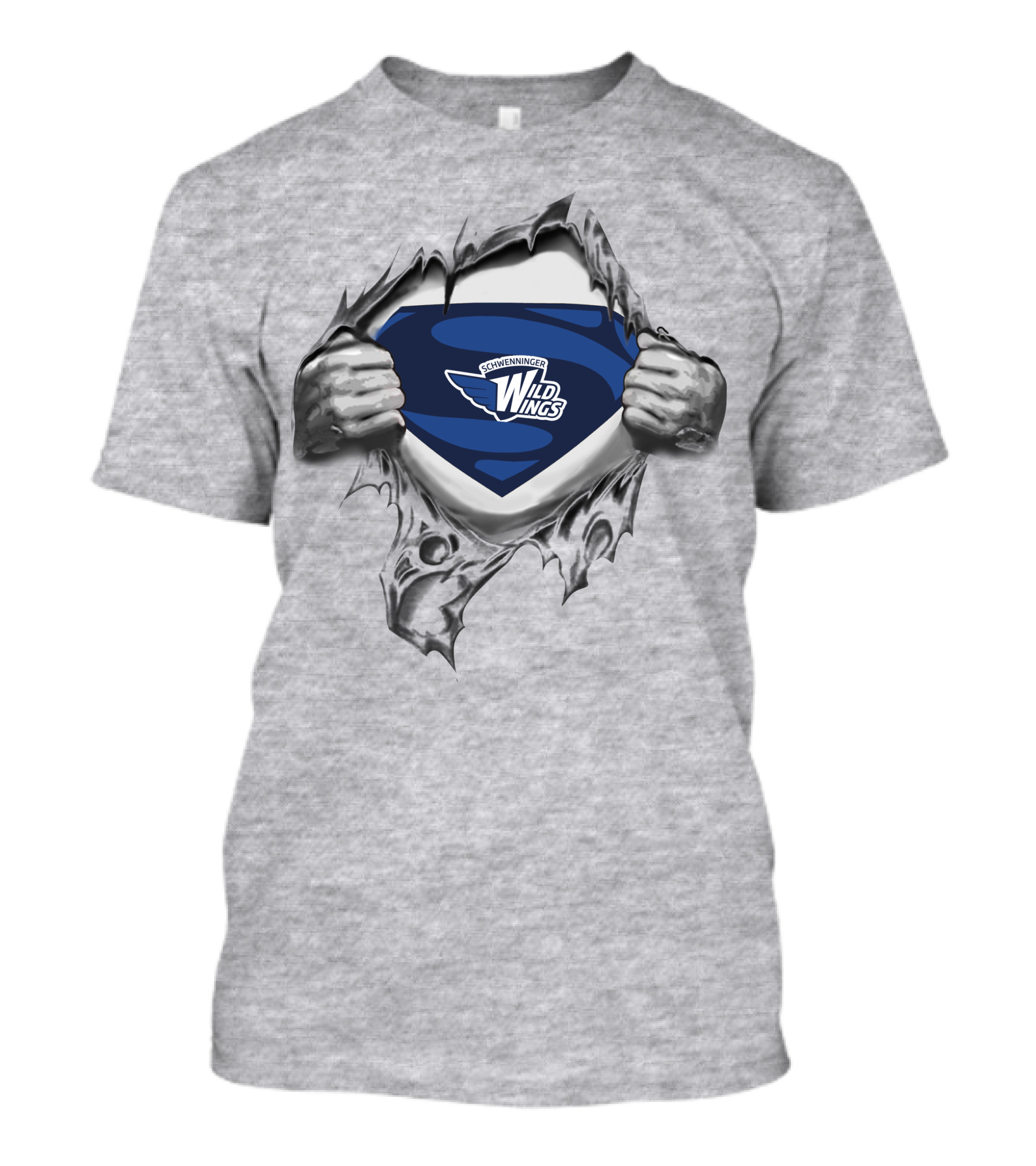 Schwenninger Wild Wings Superman Logo Emblem Tear Open T-Shirt