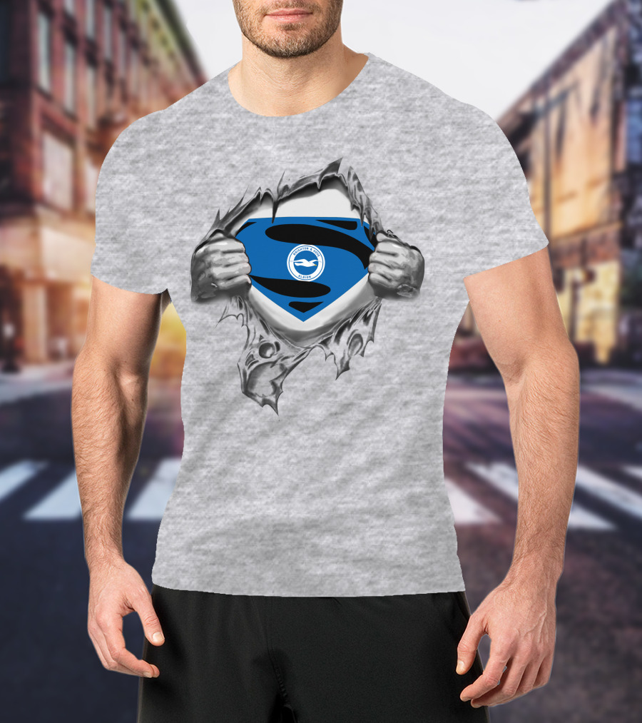 Brighton Hove Albion Superman Logo Emblem Rip T-Shirt