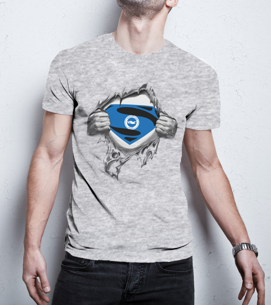 Brighton Hove Albion Superman Logo Emblem Rip T-Shirt
