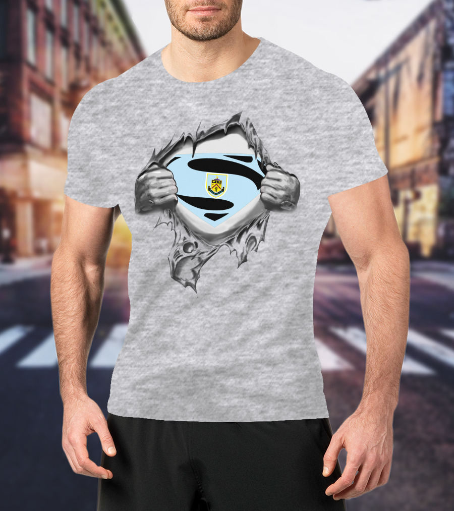 PL Burnley Football Crest Superman Shield Torn Reveal T-Shirt