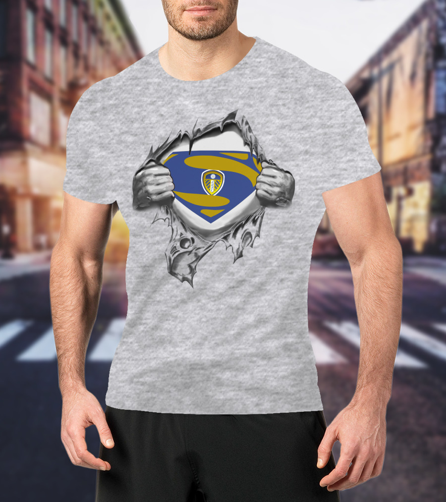Leeds United Superman Logo Torn Fabric T-Shirt