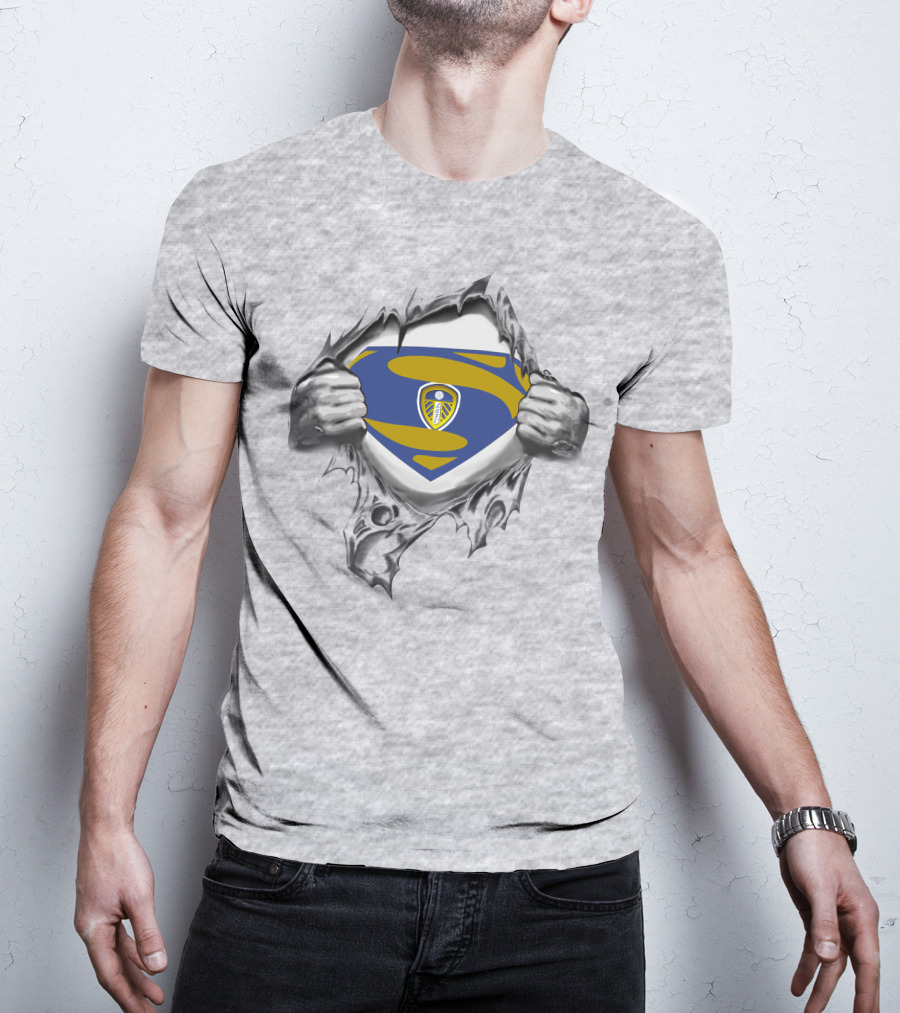 Leeds United Superman Logo Torn Fabric T-Shirt