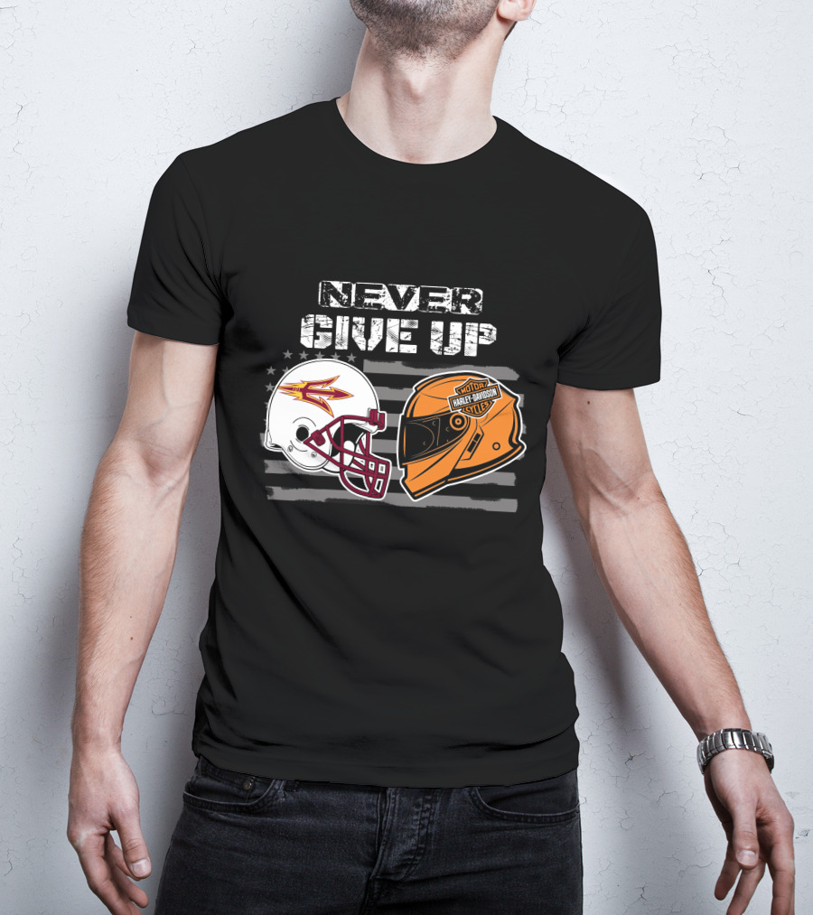 Never Give Up Asu Sun Devils Harley Davidson Helmet T-Shirt